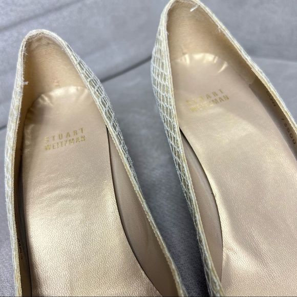 STUART WEITZMAN Size 7.5 Leather Snakeskin Light Green Wedge Wood Heel - Picture 4 of 11